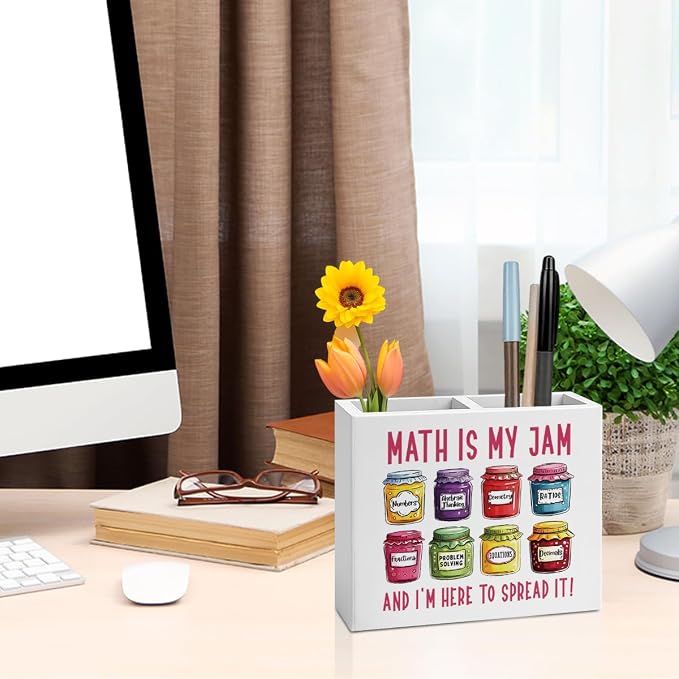 Math Is My Jam Math Teacher Pencil Holder Decor Teacher Appreciation Gifts for Office Mathematician Math Lover Gifts math Theme Wooden Organizer Vase for Office Home Desk Table