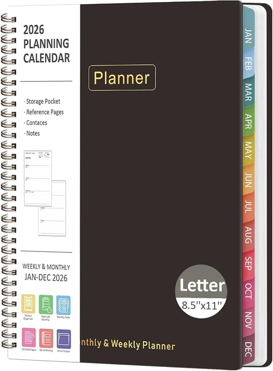 2026 Planner, 8.5" x 11" Weekly and Monthly Large Calendar Planner, Letter Size, Jan - Dec 2026, Hardcover Daily Agenda and Organizers for School Essentials & Office Supplies