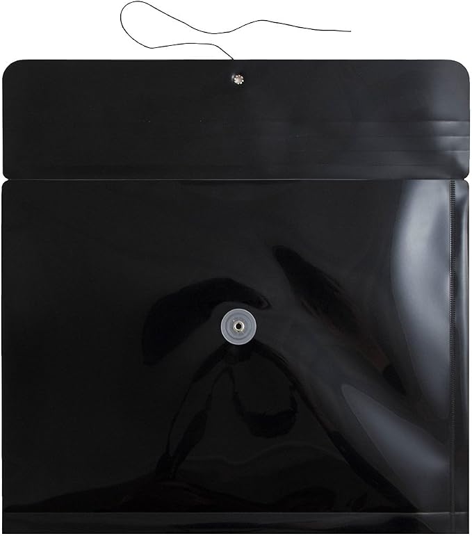 JAM PAPER Plastic Envelopes with Button & String Tie Closure - Letter Booklet - 9 3/4 x 13 - Black - 12/Pack