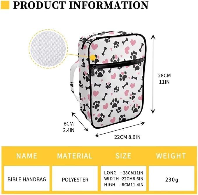 Coldinair Dog Paw Bible Cover Case for Women,Carrying Book Cover Bible Holders with Handle and Zippered Pocket,Fits for Standard/Large Size Bible