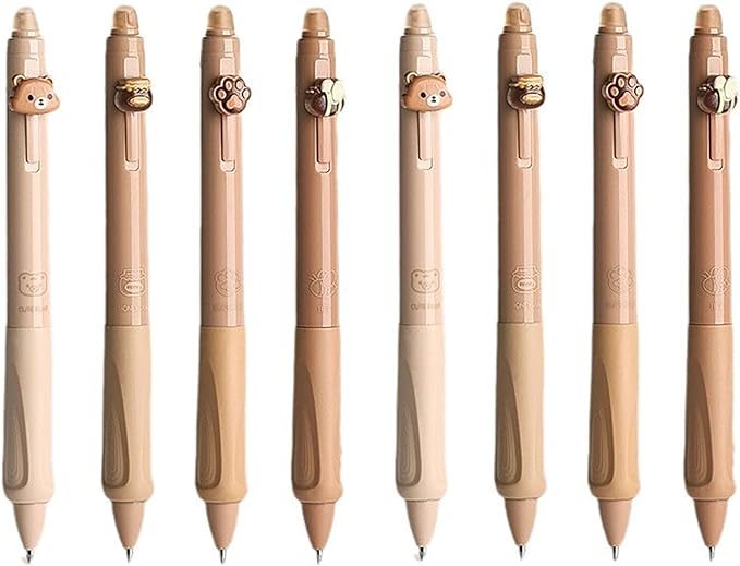 YYaaloa 8pcs Cute Retractable Erasable Gel Pens Fine Point 0.5mm Blue Black Inks Make Mistakes Disappear for Writing Planner and Crossword Puzzles (Brown)