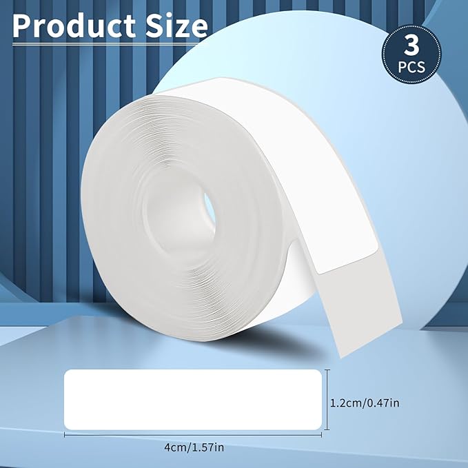3 Rolls Label Maker Tape for Phomemo D30, 0.47""x 1.57""(12 x 40 mm) White Self-Adhesive Label Tape Sticker Thermal Paper, Household Storage Labels, Office School Supplies