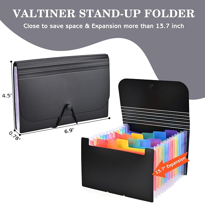 2Pcs Receipt Coupon Holder Organizer, 13 Pockets Small Accordian File Organizer, Expanding File Folder with Colorful Tabs, A6 Size for Cards, Check, Tickets, Monthly Bills Storage (Black)