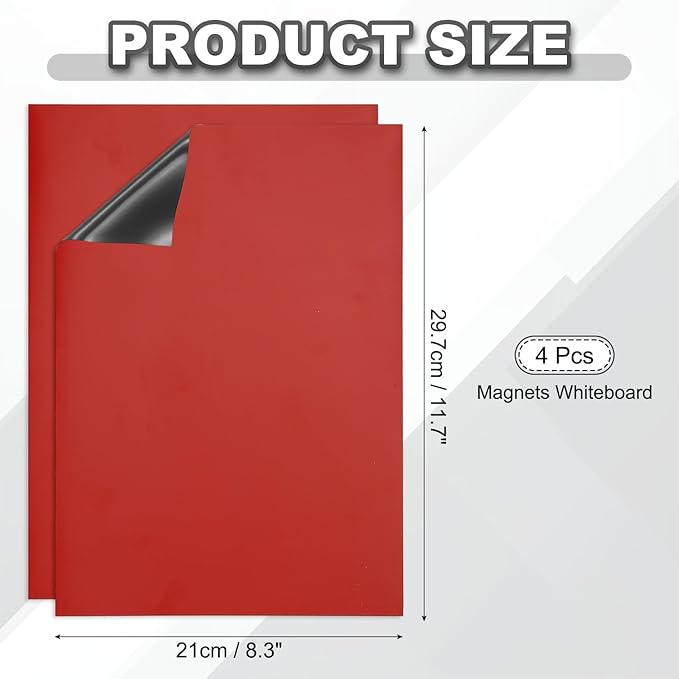 PATIKIL Dry Erase Board, A4 4 Pack Magnets Whiteboard Fridge Calendar to Do List Magnetic Board Office Supplies for Home Kitchen Refrigerator Desk Wall, Red