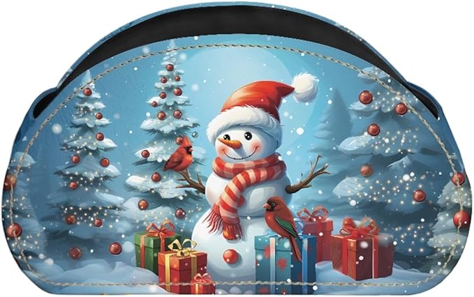 FUSURIRE Cute Snowman Storage Box for Remote Controls, PU Leather Remote Controllers Holder with 5 Compartments, Cosmetic Box Pen Pencil Organizer for Study Living Room Bedrrom Bathroom
