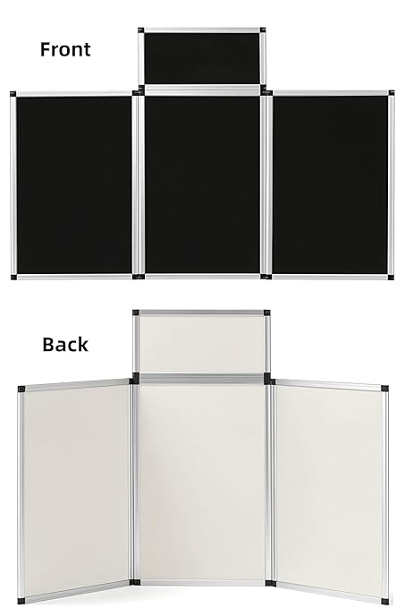 LITTLE TREE 3+1 Panel Trade Show Presentation Board, 70.8" x 35.4" Portable Panel Display, Folding 3 Panel Exhibition Boards Double Sided Tabletop Display Black Hook & Loop-Receptive Fabric with Bag