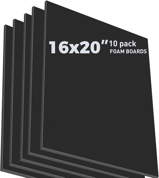 Golden State Art, Pack of 10, 3/16" Thick, 16x20 Black Foam Boards (16x20, Black)