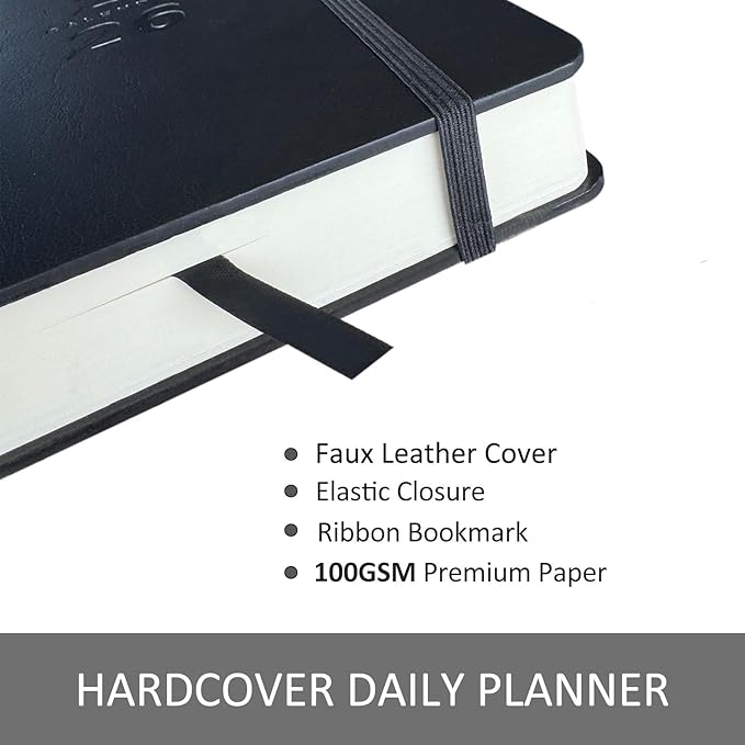 Daily Planner 2026, Calendar 2026 Agenda Planner Daily Journal Notebook 8.5"x5.8", January 2026 to December 2026, Faux Leather Cover (Black, 8.5"×5.75")