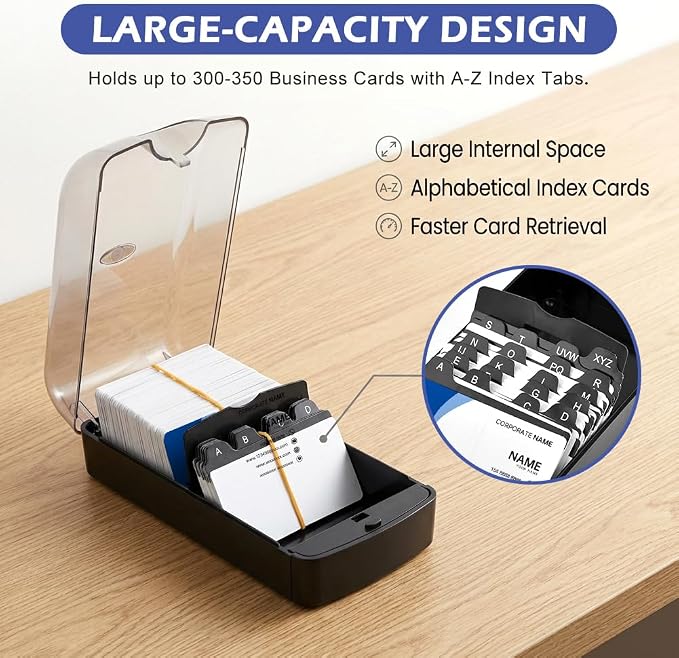 Business Card Box, Lightweight Desk Organizer with Clear Lid Storage up to 350 Cards Credit Cards Holder File Box Storage for Tabletop Office(COLOR:M)