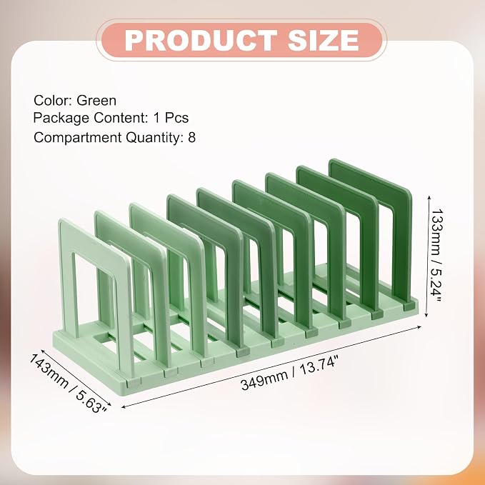 PATIKIL Desk File Sorter, 8 Section Plastic Desktop File Folder Vertical Dividers Mail Letter Organizer Magazine Holder Rack Stand for Home Office Classroom Library Bookshelf, Green