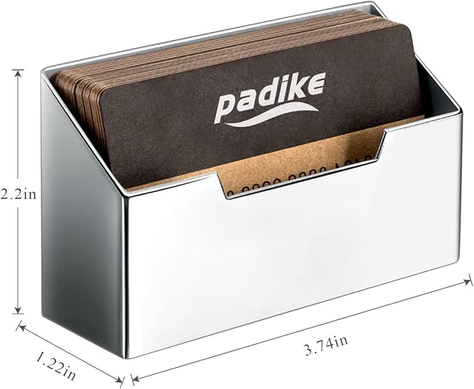 Padike Stainless Steel Business Card Holder - Brushed Metal Desk Organizer for Office & Home, Modern Business Card Stand Display (Holds 50 Cards) - Minimalist & Durable