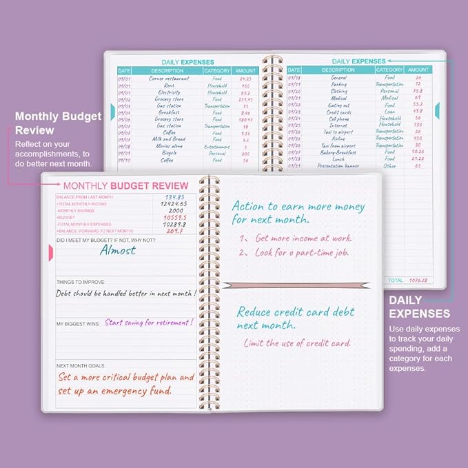 Budget Planner - Monthly Budget Book with Expense Tracker Notebook, Undated 12 Month Bill Organizer & Finance Planner to Manage Your Money, Account Book with Colorful Tabs, 5.8" x 8.5", Purple