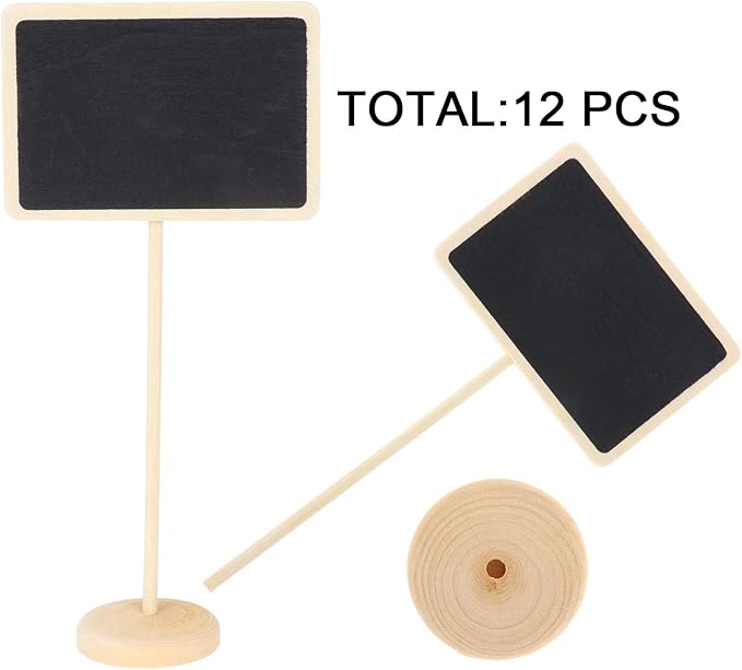 Chalkboard Labels Mini Chalkboards Signs, 12 Pack Small Chalkboards Blackboard with Easel Stand for Weddings, Birthday Parties, Message Board Signs and Event Decorations (6.3Inches Height)