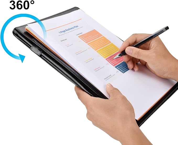 Cacturism Padfolio Portfolio Folder, Foldable Letter Size Writting Pad, PU Leather Professional Folio Organizer for Women - Resume Business Legal Document Holder for Job School Office, Black