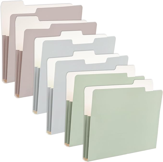 Y YOMA 6 Pack Extra Capacity File Folders Letter Size Accordion Decorative File Folder Cute Pretty Colored Filing Folder File Organizers for Office School Home Desktop with 1/3-Cut Tab, Morandi Color