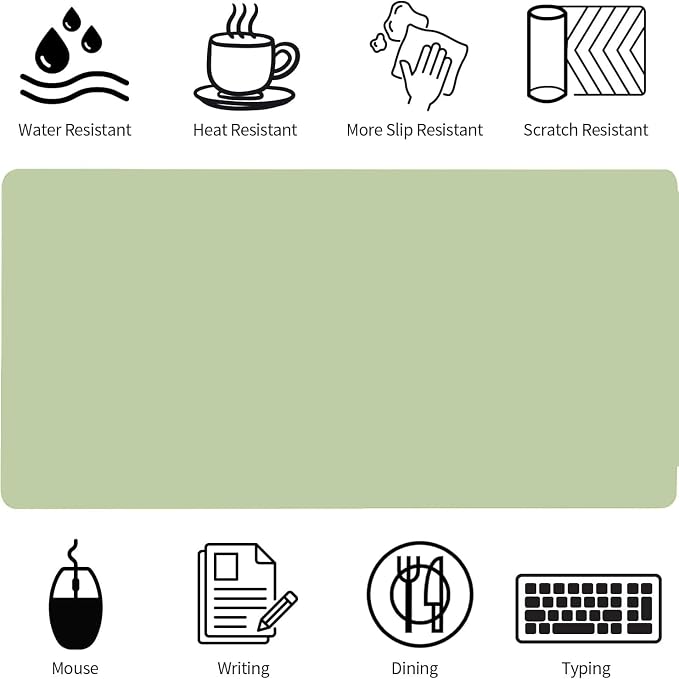 Bloss Green Desk Mat, Desk Matt for Desktop, Large Leather Desk Pad, Desk Pad Mat Waterproof, Computer Mat for Office Work/Home/Decor (31.5 x 15.7 Inches)