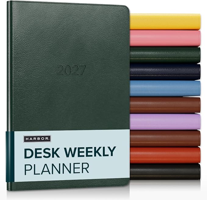 Harbor Desk Weekly Monthly Planner 2027 - Calendar Planner and Notebook, Durable Faux Leather, 192 Pages, Softcover & Book Bound - Leida Pine - 8x5.5"