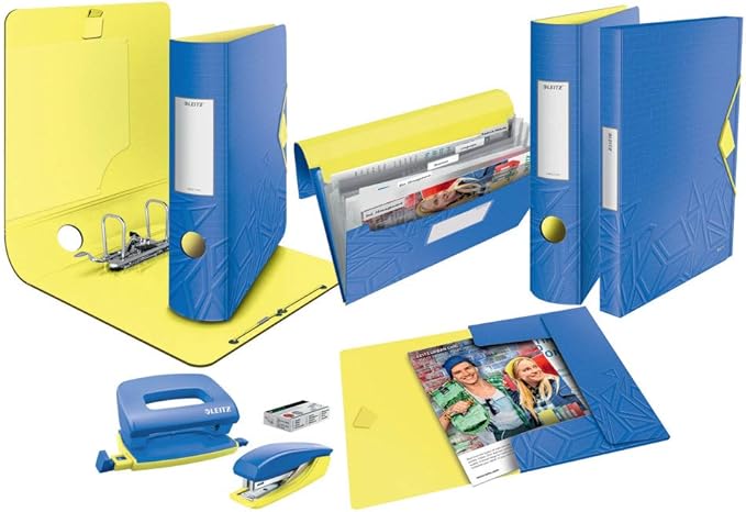 Leitz Mini Stapler & Hole Punch Set, Staple or Punch up to 10 Sheets, Includes Staples, Urban Chic Range, Blue, 55996032