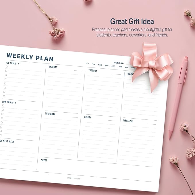 Weekly Planner Notepad, 8.5 x 11" Tear-Off Pad – 70 Undated Sheets, Daily Schedule Deck Organizer with Priorities, To Do List & Checklist for School, Work, Home (White, Minimalist, 2 Pack)