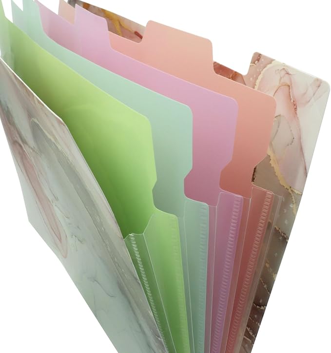 5 Pocket Expanding File Folder, Stylish Accordion Organizer with Labels, Letter Size Document Holder for School, Office, and Home Use, Letter/A4 Size(White)