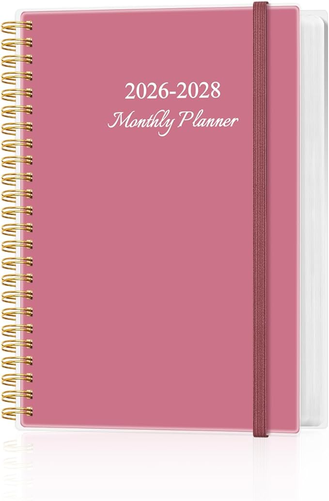 2026-2028 Monthly Planner, 3 Years Calendar from April 2026 - December 2028 with Spiral Binding, Inner Pocket, Elastic Closure, 33 Month Planner for Home | School | Office, 5.8" x 8.5", Pink