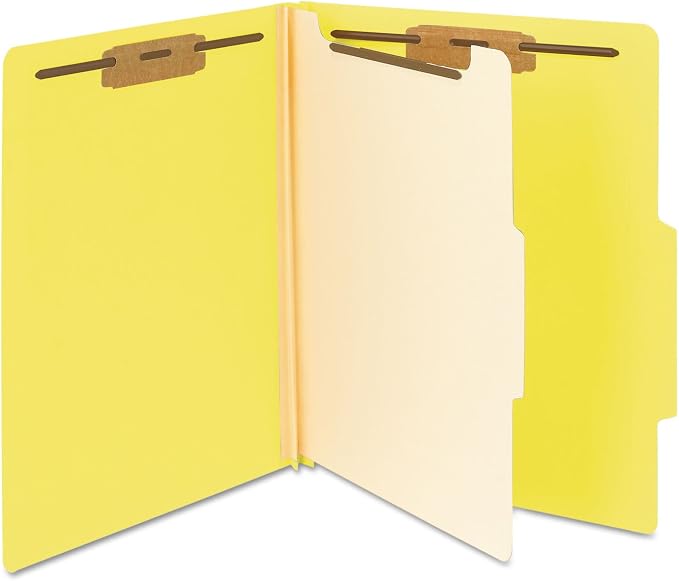 Smead Classification Folder with Prongs, 1 Divider, 2" Fasteners, Letter Size, for Documents Organization, Durable File Organizer for Home, School or Office, Yellow (13704)