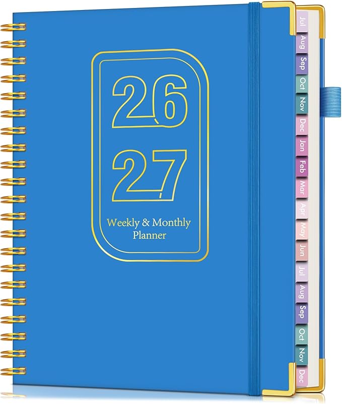 Academic Planner 2026-2027, 18 Months Weekly and Monthly Hardcover Planner, July 2026 - December 2027, 8.5" x 11" A4 Large Daily Calendar Planner Book with Tabs, Spiral College School Agenda Organizer for Student Teacher, Night Sky Blue