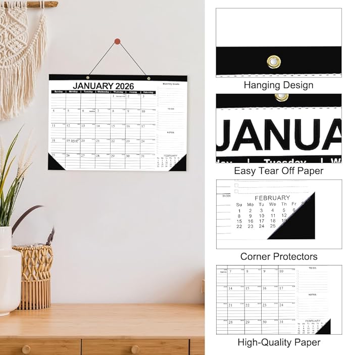 Desk Calendar 2026, Wall Desktop Calendars 2026-2027, 18 Month from Jan 2026 - Jun 2027 Large Desk Calendar 17x12 IN, Black Calendars Months Planner Organizer for Home Office Teacher School Supplies