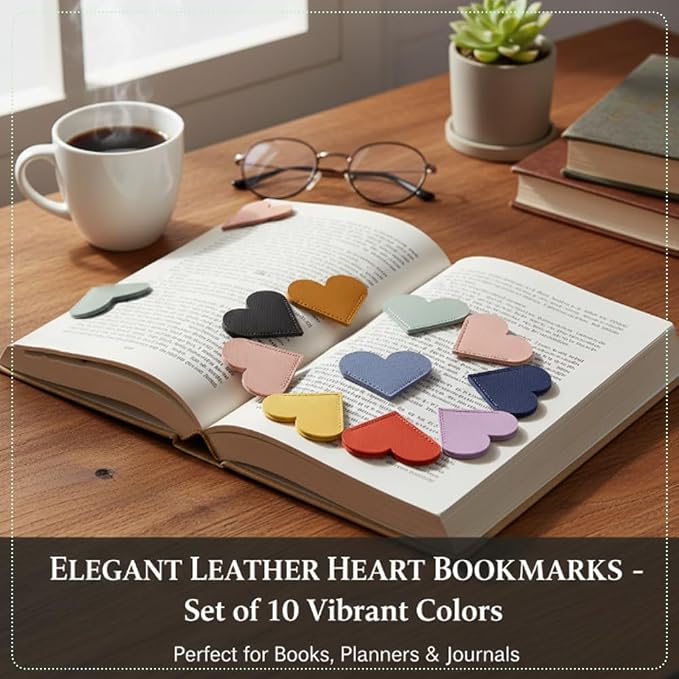 20pcs Leather Heart Bookmarks 2.1in, Cute Corner Page Book Marks for Teachers Students Book Reading Lovers, for School Office Home Supplies,Gift for Christmas Birthday Valentine Mother's Day