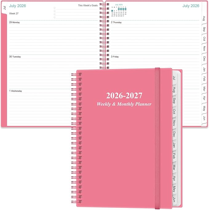 2026-2027 Planner - Planner 2026-2027 from July 2026 to June 2027 with 12 Monthly Tabs, Flexible Cover, Inner Pocket, 8.5" x 11", Pink-B