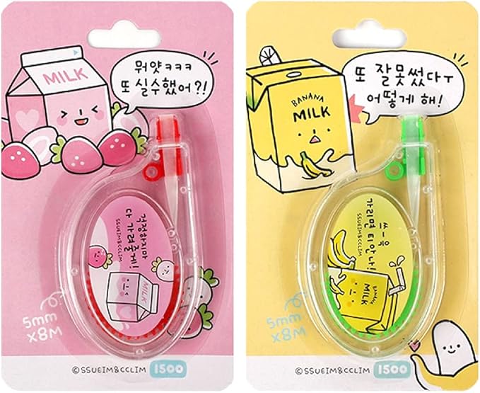 Convenient Store Food Design Strawberry Milk/Banana Milk 8M White Out Correction Tape 1PC (Random)