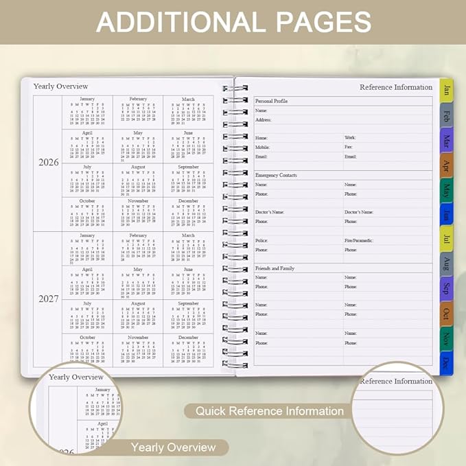 2026 Planner - Planner 2026 for Women & Men, January 2026 - December 2026, Monthly and Weekly Calender with 12 Monthly Tabs, 6.4" x 8.5", Beige