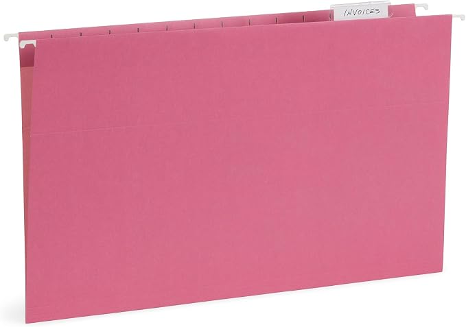 25 Blue Summit Supplies Legal Size Hanging File Folders - Assorted Gem Tone Colors (Turquoise, Teal, Coral, Purple, Magenta), Durable 11pt Paper, Plastic Tabs and Inserts Included