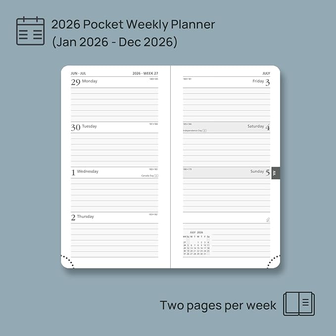 POPRUN Pocket Calendar 2026 (Slim Size-3.5'' x 6.5''), 12 Months (Jan. - Dec. 2026) Small Planner Weekly and Monthly for Purse with Pen Holder, Storage Pocket, Vegan Leather Hardcover - Green