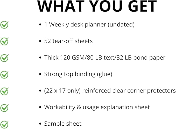 Ultimate Premium 2026 Weekly Day Desk Planner – 52-Page Undated Layout – Super Thick Bleed-Resistant Paper – Chipboard Backing – Top-Edge Glued - Made In USA (Blue, Purple, Orange, Green, Red, Light Blue, Yellow, Black, White, Gray, Medium)
