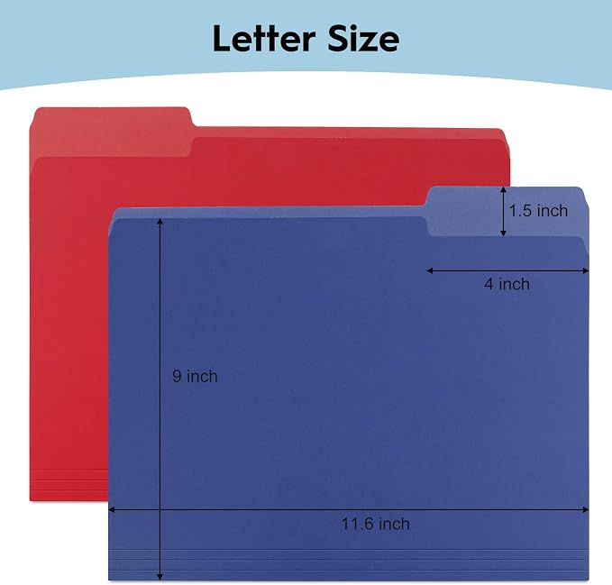 100-Pack Color File Folders, 1/3 Cut Tab, Assorted 10 Colors Letter Size Manilla Folder for School/Office/Classroom