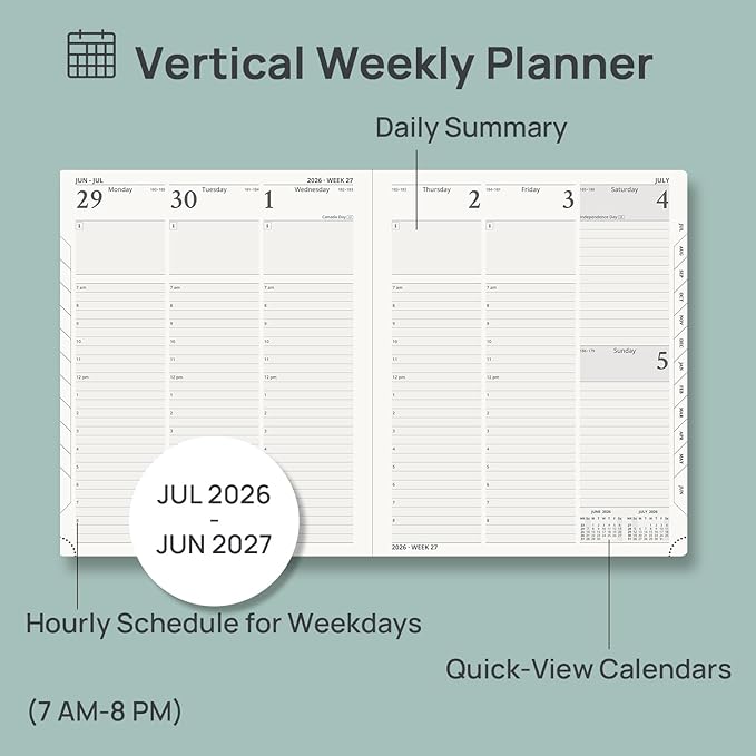 POPRUN Planner 2026-2027, Large-8.5" x 10.5", Academic Planner 2026-2027 Weekly and Monthly (July 26-June 27) Hourly Appointment Book with Inner Pockets, Leather Soft Cover, 100GSM - Pink