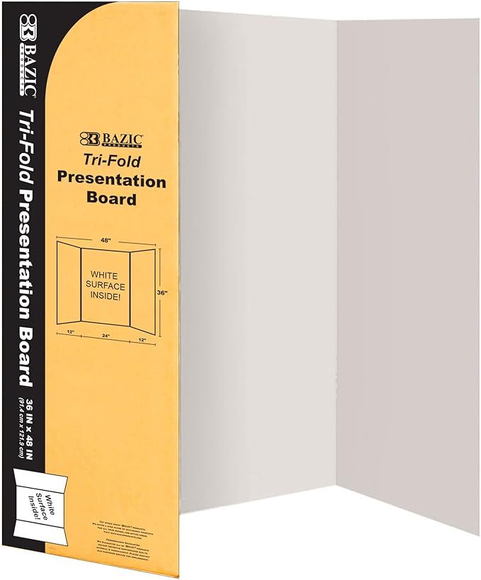 BAZIC 36" X 48" White Tri-Fold Corrugated Presentation Board (Case of 24)