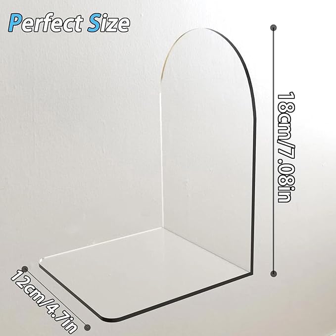 Merrynine Book Ends, 8 Pcs Acrylic Bookends for Shelves, Clear Book Holder, Plastic Bookends for Heavy Books, Book Stopper Organizer for Shelves, Desk, Office, School, 3.93"X4.72"X7.08"