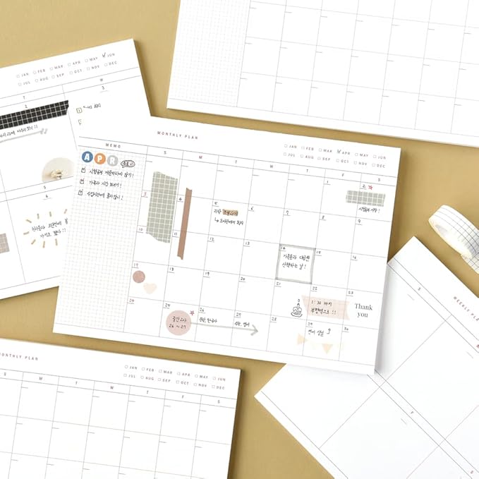 Monolike Basic B5 Monthly + Weekly Planner pad, A SET - Academic Planner, Weekly & Monthly Planner, To-do list, Note pad, Scheduler