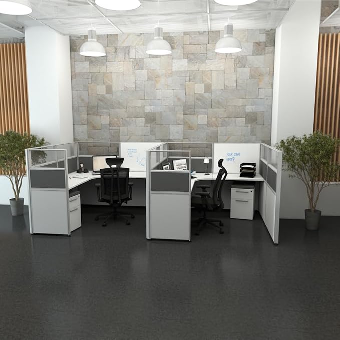 SUNLINE Office Cubicle - Modular Office Cubicle System with 7 Layout Options, Adjustable Panels, Wall Partitions, Drawers and 2 Magnetic Whiteboards, Customizable U and L Shaped Desk - Charcoal