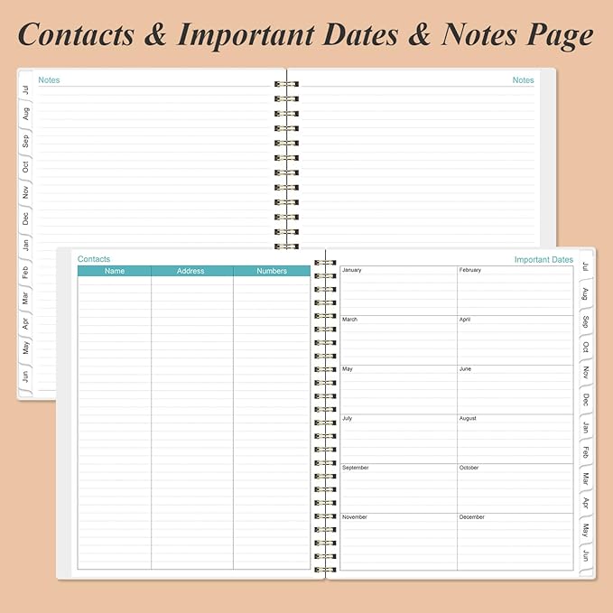 2025-2026 Planner - Academic Planner 2025-2026 from July 2025 to June 2026 with 12 Monthly Tabs, Flexible Cover, Inner Pocket, 8.5" x 11", Rose Leaf