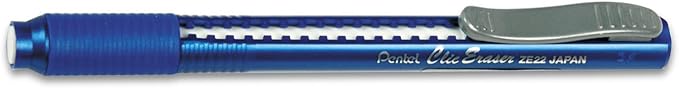 Pentel Clic Eraser Grip, Retractable Eraser, Blue Barrel, Box of 12 (ZE22C)