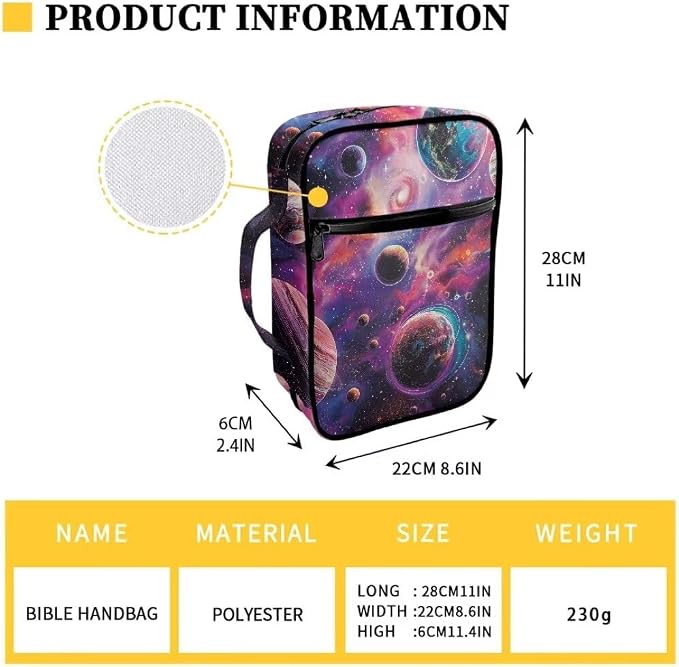 Coldinair Outer Space Planets Bible Cover Case for Kids Teen,Carrying Book Cover Bible Holders with Handle and Zippered Pocket,Fits for Standard/Large Size Bible