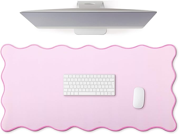 Hahafelt Scalloped Desk Mat Large Desk Pad Cute Coquette Table Mat Back to School Preppy Table Make up Pad Nonslip Graduation Gift with Stitching Waterproof Gaming(Pink,36 x 17 Inches)