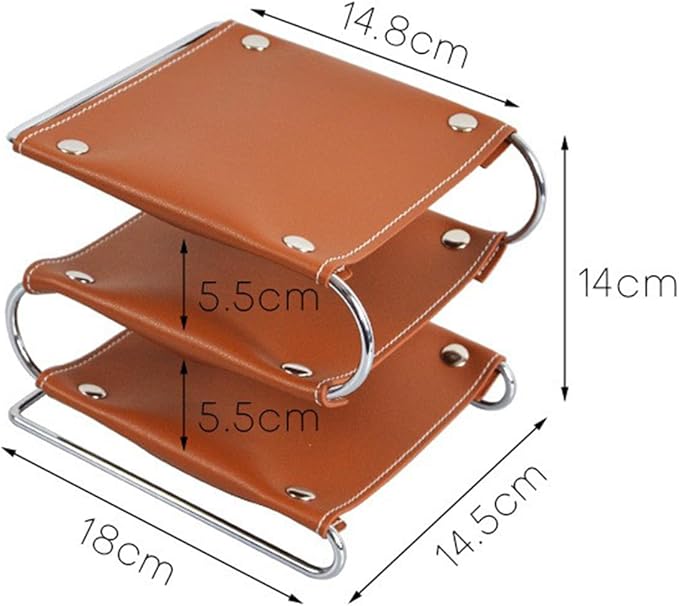 3-Tier Leather Desk Organizer, Classic/Elegant Brown Leather Desk Caddy for Office Supplies, Desktop Cosmetic Tray Organizer Storage Box
