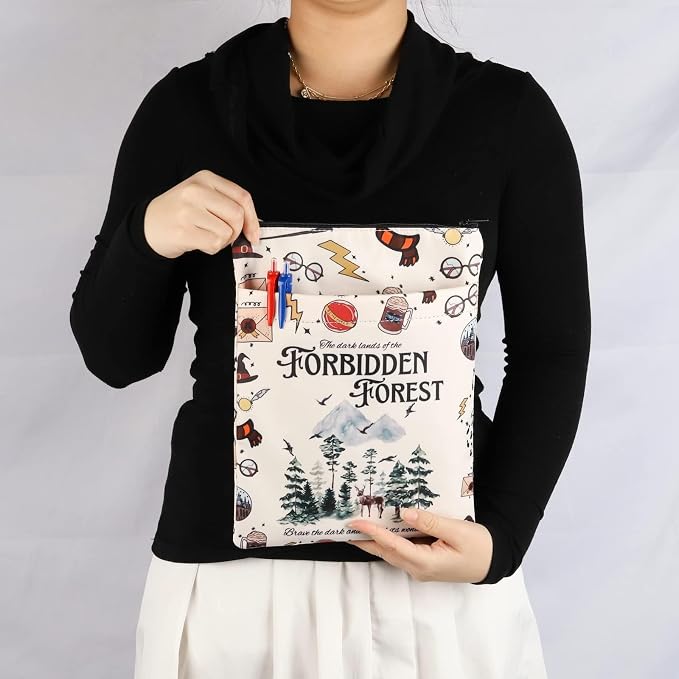 BLUPARK Book Cover - HP Forbidden Forest bs - Off White Cotton Canvas Zipper Book Cover for Paperbacks & Hardcovers