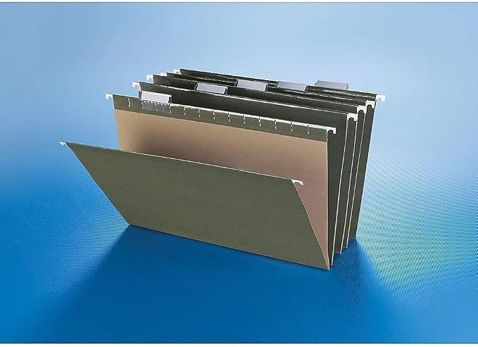 Staples Recycled Reinforced Hanging File Folders, Legal Size, 5‑Tab, Standard Green, Tear‑Resistant – 25/Box
