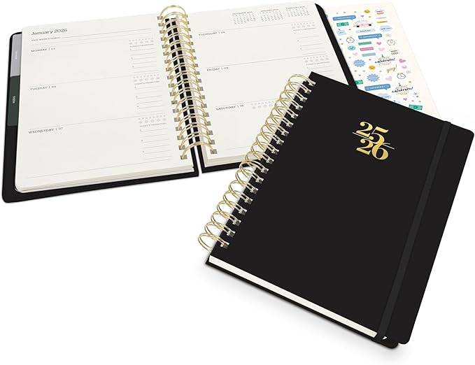 Orange Circle Studio Academic 2026 Planner, Amazon Exclusive, Black, Tri-Tab Planners, August 2025 to December 2026, 9.6" x 7", Monthly & Weekly Planner Calendar for School or Work, Note Pages