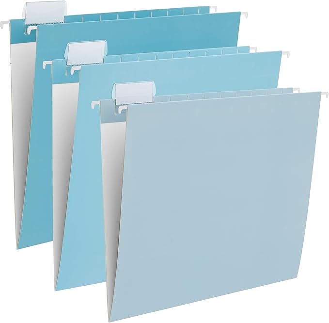 Y YOMA 6 Pack Gradient Hanging File Folders Letter Size Decorative Hanging Folder Pretty File Folder Organizer for Filing Cabinet Office Home with 1/5-Cut Adjustable Tabs, Lake Blue